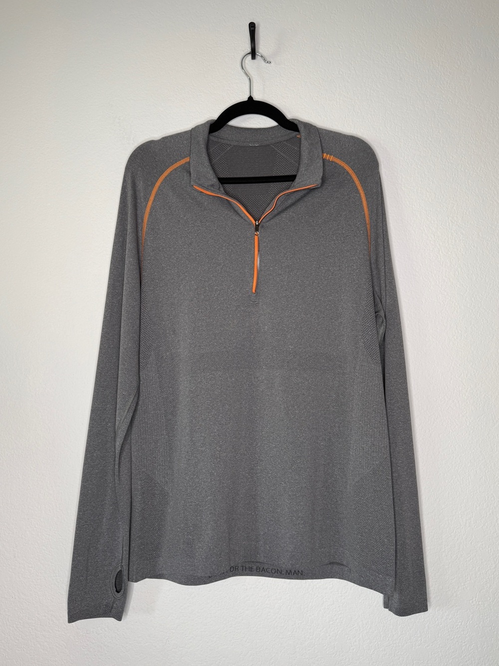 Lululemon Men’s Gray 1/4 Zip Long Sleeve Orange Stitching Size L
